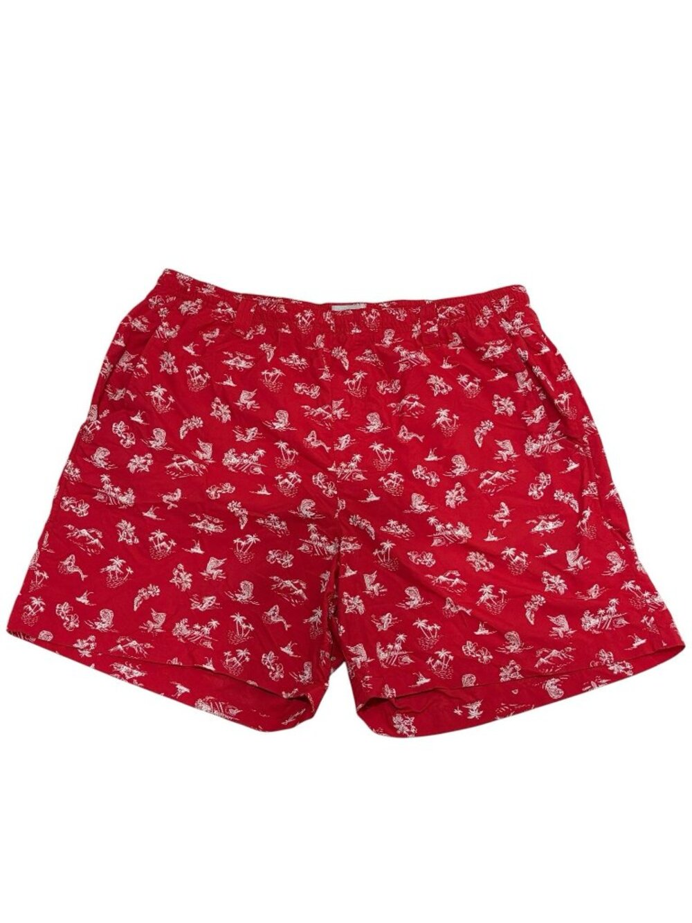 Columbia PFG Mens Swim Trunks Red Tropical Mermaid Print 6" Inseam Lined Sz L